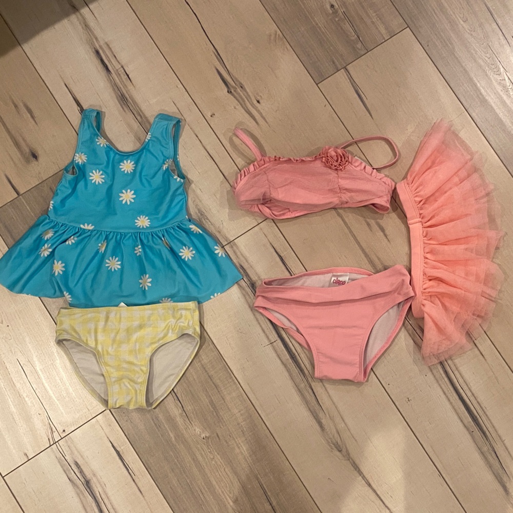 Kids Swim Set - Blue and Pink Floral Swimsuit